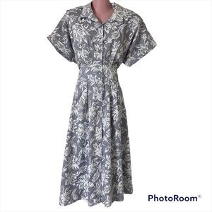 Vtg Stewart Alan 1980's Dress 14 Petite Secretary Floral Gray White NOS NWT